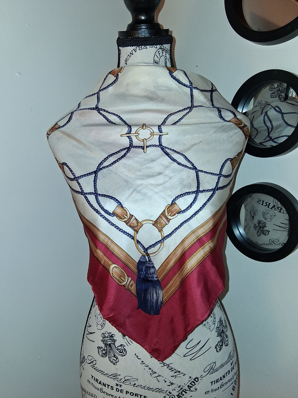 Pure Silk Vintage Hand Rolled Nautical Square Scarf